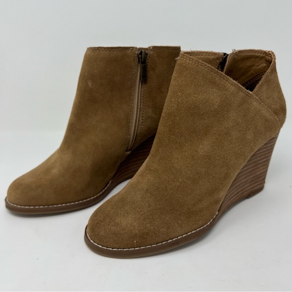 Lucky Brand Yakeena Brown Suede Wedge Ankle Boots, 8.5 - Picture 2 of 8